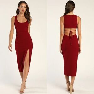 Lulus Sultry Elegance Wine Red Cutout Bodycon Midi Dress S Wedding Party Prom